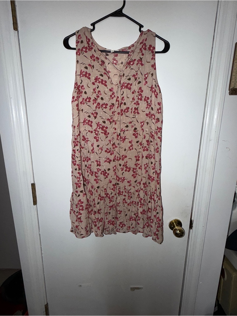 Studio B by Bobeau Beige Dress with Pink Floral Print